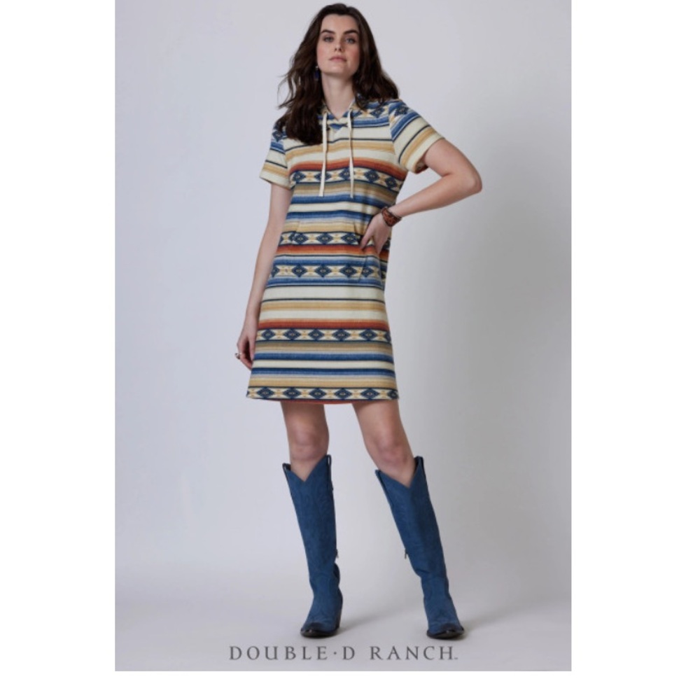 Double D Ranch Striped Hoodie Mini Dress in Blue, Tan, Cream